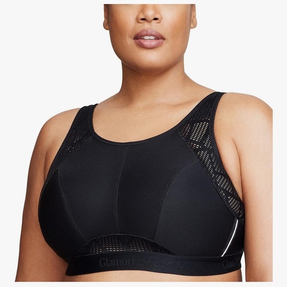 Glamorise Women's 38DD No-Sweat Mesh Sports Bra Wirefree #1068, Black, Wireless - Picture 1 of 12